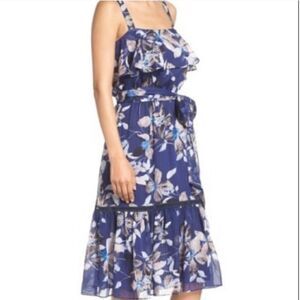 Eliza J Navy Floral Print Midi Dress 4Petite